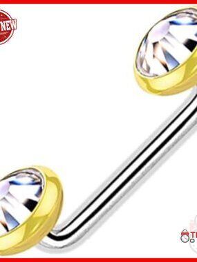 14K Gold 4mm Bezel CZ Top Surgical Steel 14G Staple Barbell Piercing